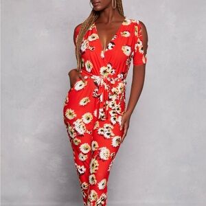 Floral Red Jumpsuit